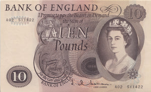 TEN POUNDS BANKNOTE HOLLOM REF £10 - 37 - £10 Banknotes - Cambridgeshire Coins
