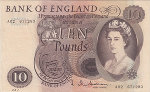 TEN POUNDS BANKNOTE HOLLOM REF £10 - 90 - £10 Banknotes - Cambridgeshire Coins