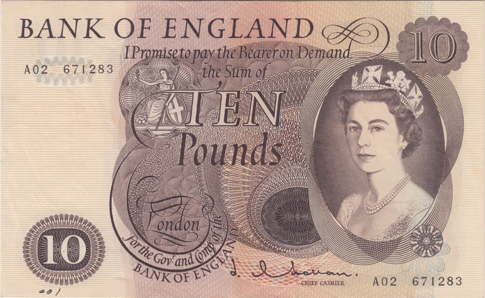 TEN POUNDS BANKNOTE HOLLOM REF £10 - 90 - £10 Banknotes - Cambridgeshire Coins