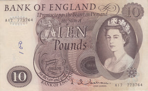 TEN POUNDS BANKNOTE HOLLOM REF £10 - 91 - £10 Banknotes - Cambridgeshire Coins
