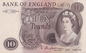 TEN POUNDS BANKNOTE HOLLOM REF £10-3 ( AUNC ) - £10 Banknotes - Cambridgeshire Coins