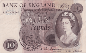 TEN POUNDS BANKNOTE HOLLOM REF £10-4 ( EF ) - £10 Banknotes - Cambridgeshire Coins