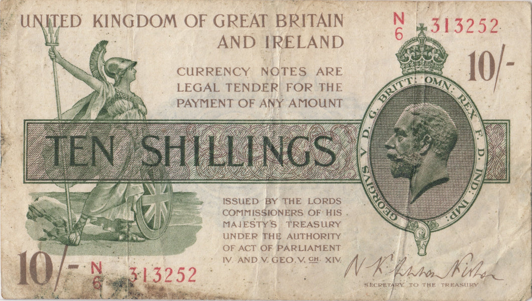TEN SHILLING BANKNOTE FISHER REF SHILL - 36 - £1 BANKNOTE - Cambridgeshire Coins