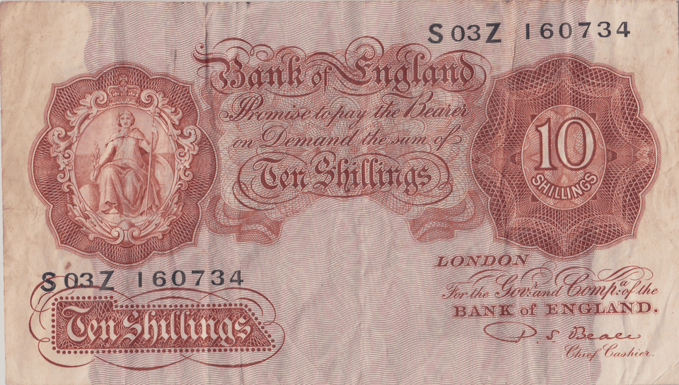 TEN SHILLINGS BANKNOTE BEALE REF SHILL - 49 - 10 SHILLINGS BANKNOTES - Cambridgeshire Coins