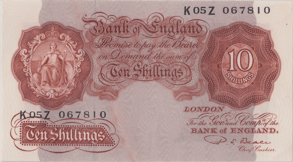 TEN SHILLINGS BANKNOTE BEALE REF SHILL - 53 - 10 SHILLINGS BANKNOTES - Cambridgeshire Coins