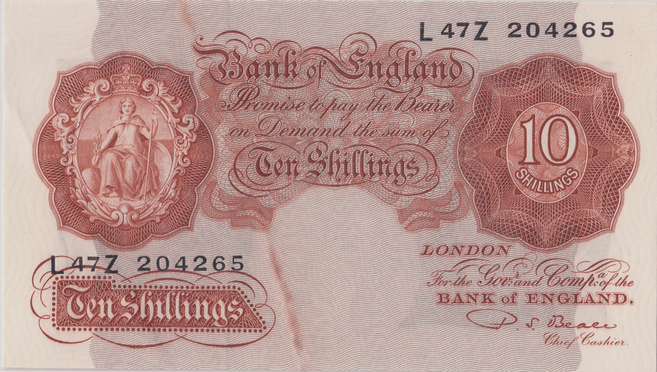 TEN SHILLINGS BANKNOTE BEALE REF SHILL - 55 - 10 SHILLINGS BANKNOTES - Cambridgeshire Coins