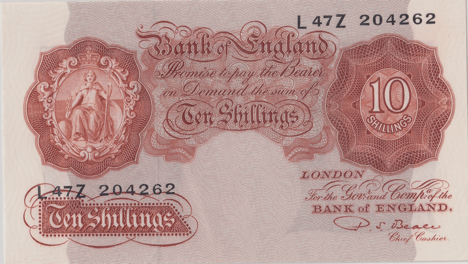 TEN SHILLINGS BANKNOTE BEALE REF SHILL - 63 - 10 SHILLINGS BANKNOTES - Cambridgeshire Coins
