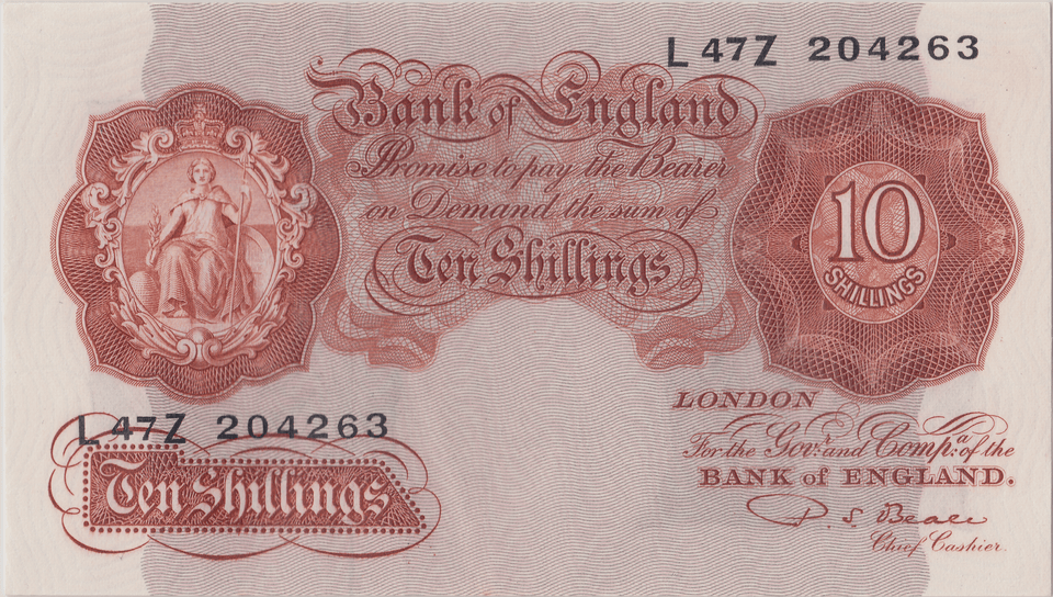 TEN SHILLINGS BANKNOTE BEALE REF SHILL - 66 - 10 SHILLINGS BANKNOTES - Cambridgeshire Coins
