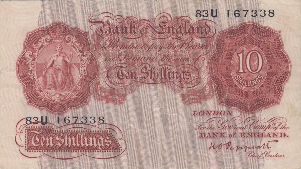 TEN SHILLINGS BANKNOTE HOLLOM REF SHIL - 14 - 10 SHILLINGS BANKNOTES - Cambridgeshire Coins