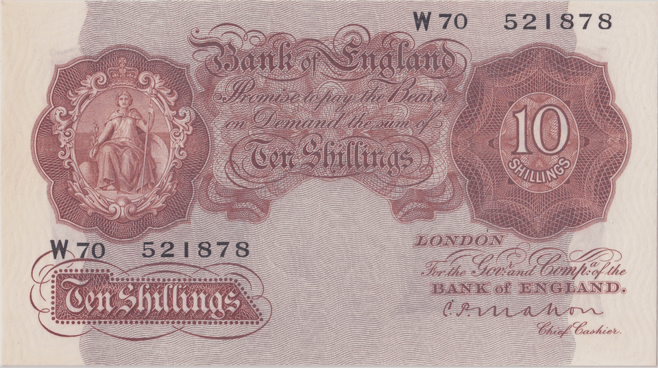 TEN SHILLINGS BANKNOTE MAHON REF SHILL - 40 - 10 SHILLINGS BANKNOTES - Cambridgeshire Coins