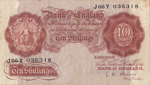 TEN SHILLINGS BANKNOTE O'BRIEN REF SHILL - 4 - 10 SHILLINGS BANKNOTES - Cambridgeshire Coins