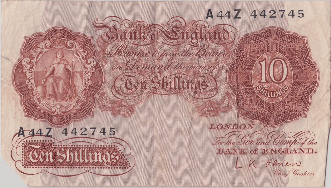 TEN SHILLINGS BANKNOTE O'BRIEN REF SHILL - 41 - 10 SHILLINGS BANKNOTES - Cambridgeshire Coins
