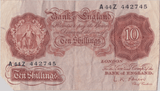 TEN SHILLINGS BANKNOTE O'BRIEN REF SHILL - 41 - 10 SHILLINGS BANKNOTES - Cambridgeshire Coins