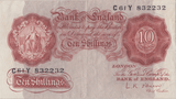 TEN SHILLINGS BANKNOTE O'BRIEN REF SHILL - 44 - 10 SHILLINGS BANKNOTES - Cambridgeshire Coins