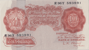 TEN SHILLINGS BANKNOTE O'BRIEN REF SHILL - 56 - 10 SHILLINGS BANKNOTES - Cambridgeshire Coins