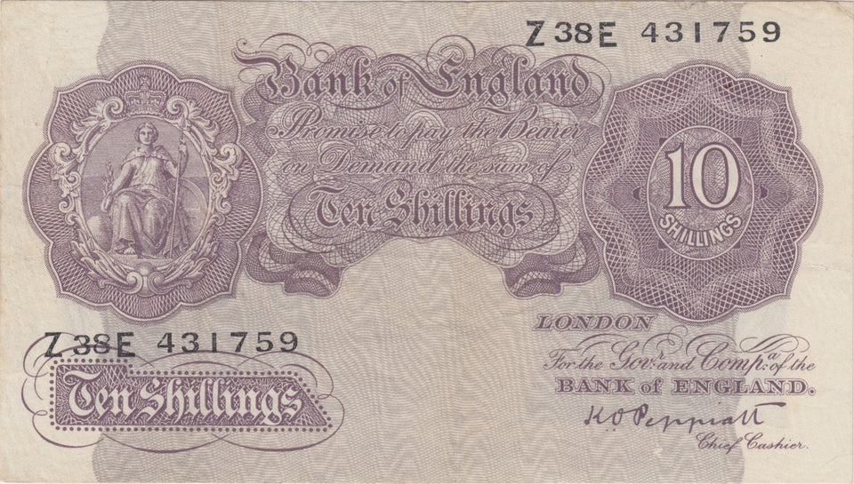 TEN SHILLINGS BANKNOTE PEPPIATT REF SHILL - 36 - 10 SHILLINGS BANKNOTES - Cambridgeshire Coins