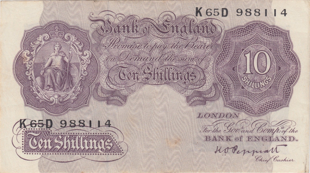 TEN SHILLINGS BANKNOTE PEPPIATT REF SHILL - 37 - 10 SHILLINGS BANKNOTES - Cambridgeshire Coins