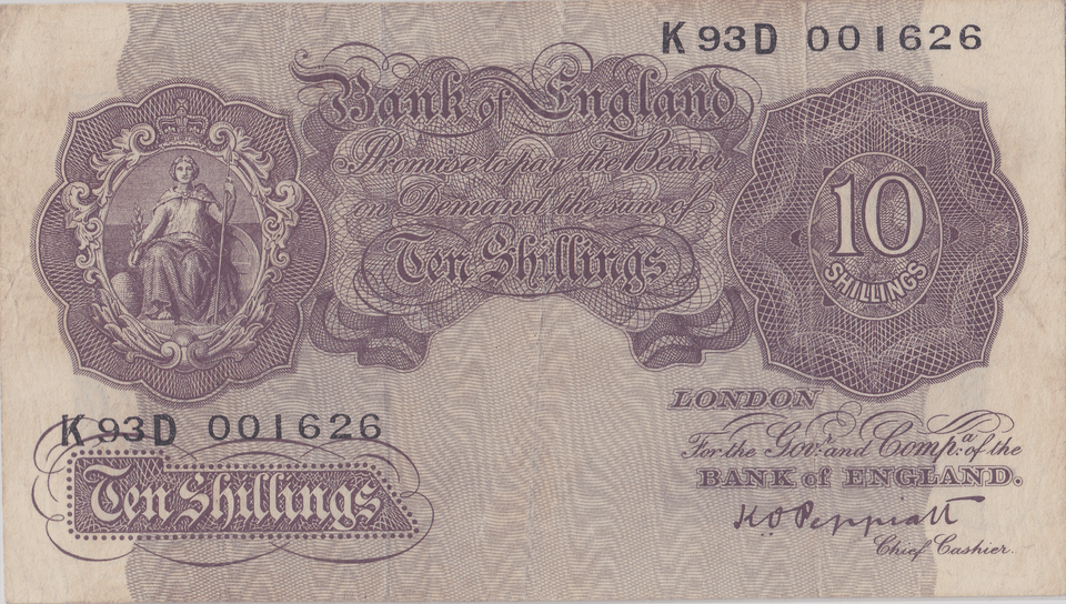 TEN SHILLINGS BANKNOTE PEPPIATT REF SHILL - 45 - 10 SHILLINGS BANKNOTES - Cambridgeshire Coins