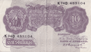 TEN SHILLINGS BANKNOTE PEPPIATT UNCIRCULATED REF SHILL - 69 - 10 SHILLINGS BANKNOTES - Cambridgeshire Coins