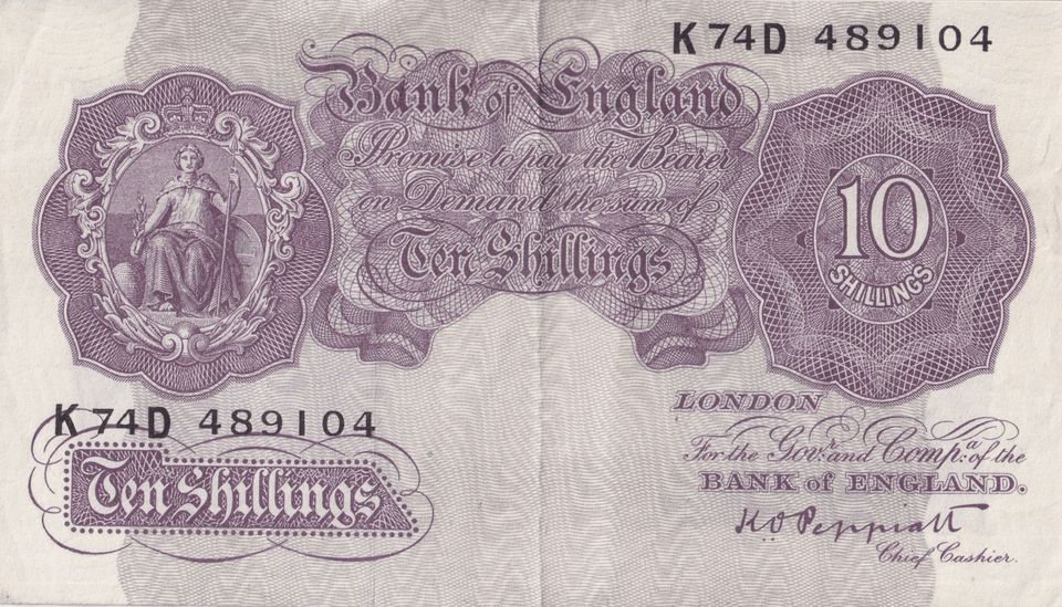 TEN SHILLINGS BANKNOTE PEPPIATT UNCIRCULATED REF SHILL - 69 - 10 SHILLINGS BANKNOTES - Cambridgeshire Coins