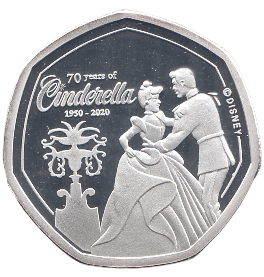 2020 SILVER PROOF 50P SHAPE 25 CENTS 70 YEARS OF CINDERELLA