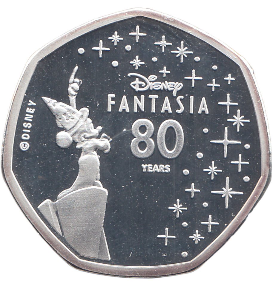 2020 SILVER PROOF 50P SHAPE 25 CENTS 80 YEARS OF FANTASIA