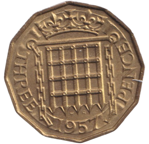 1957 THREEPENCE ( BU )
