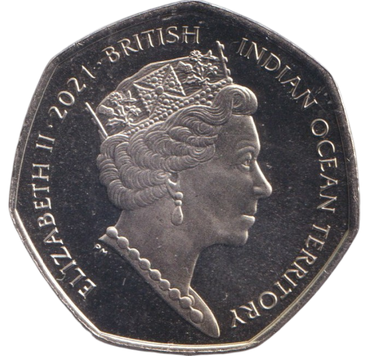 2021 COAT OF ARMS 50P BRITISH INDIAN OCEAN TERRITORY ( BU )