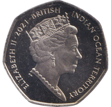 2021 COAT OF ARMS 50P BRITISH INDIAN OCEAN TERRITORY ( BU )