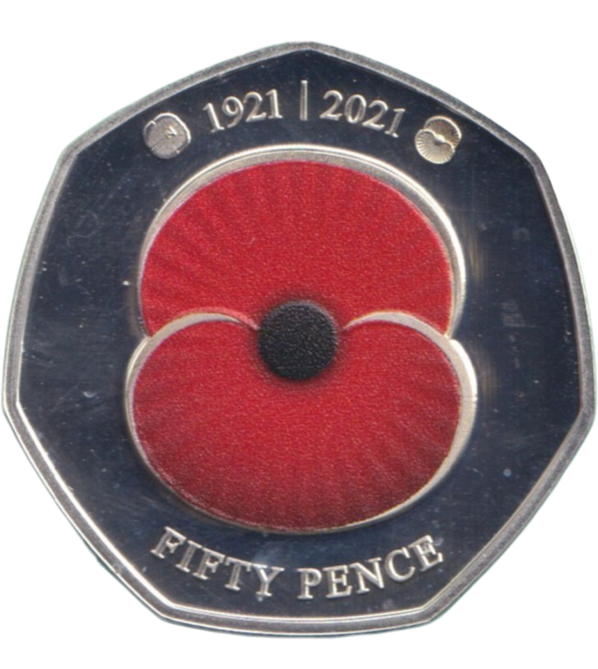 2021 SILVER PROOF COLOURED POPPY BAILIWICK OF JERSEY 50P