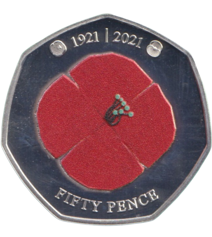 2021 SILVER PROOF COLOURED POPPY BAILIWICK OF JERSEY 50P