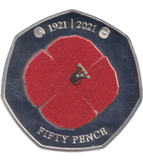 2021 SILVER PROOF COLOURED POPPY BAILIWICK OF JERSEY 50P