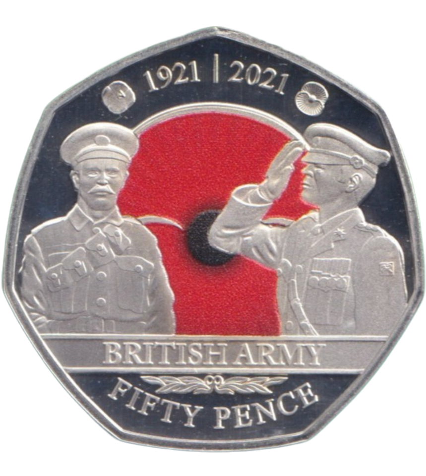 2021 SILVER PROOF COLOURED BRITISH ARMY POPPY BAILIWICK OF JERSEY 50P