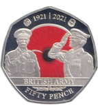 2021 SILVER PROOF COLOURED BRITISH ARMY POPPY BAILIWICK OF JERSEY 50P