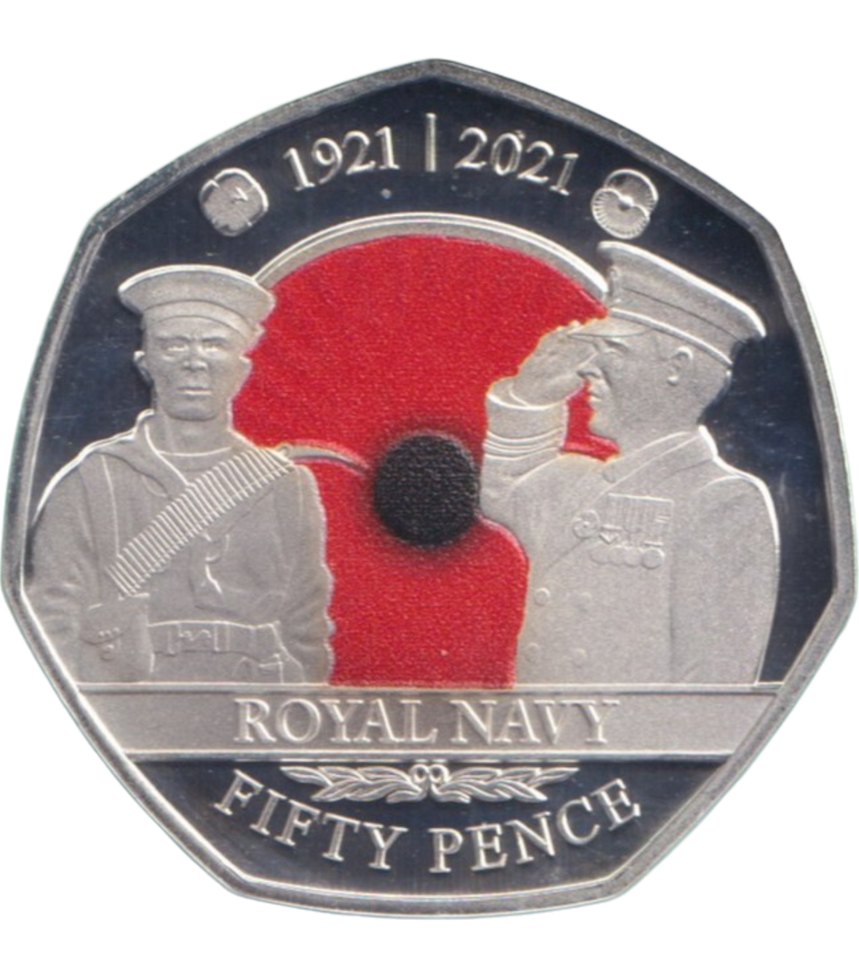 2021 SILVER PROOF COLOURED ROYAL NAVY POPPY BAILIWICK OF JERSEY 50P