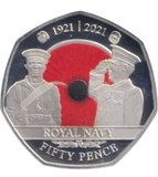 2021 SILVER PROOF COLOURED ROYAL NAVY POPPY BAILIWICK OF JERSEY 50P