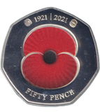 2021 SILVER PROOF COLOURED POPPY BAILIWICK OF JERSEY 50P