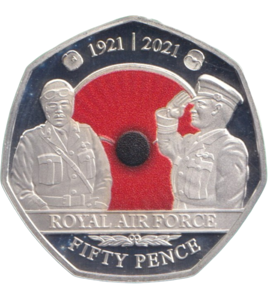 2021 SILVER PROOF COLOURED ROYAL AIR FORCE POPPY BAILIWICK OF JERSEY 50P