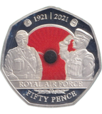 2021 SILVER PROOF COLOURED ROYAL AIR FORCE POPPY BAILIWICK OF JERSEY 50P