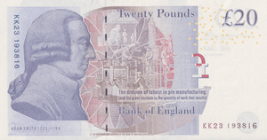 TWENTY POUNDS BANKNOTE CLELAND REF £20-46 ( UNC ) - £20 BANKNOTES - Cambridgeshire Coins