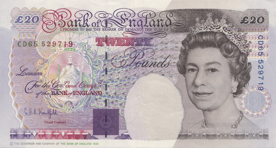 TWENTY POUNDS BANKNOTE KENTFIELD REF £20 - 14 - £20 BANKNOTES - Cambridgeshire Coins