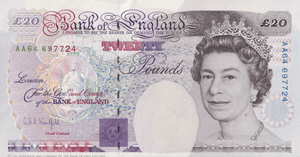 TWENTY POUNDS BANKNOTE KENTFIELD REF £20-19 ( AUNC ) - £20 BANKNOTES - Cambridgeshire Coins