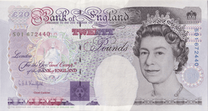 TWENTY POUNDS BANKNOTE KENTFIELD REF £20 - 45 - £20 BANKNOTES - Cambridgeshire Coins