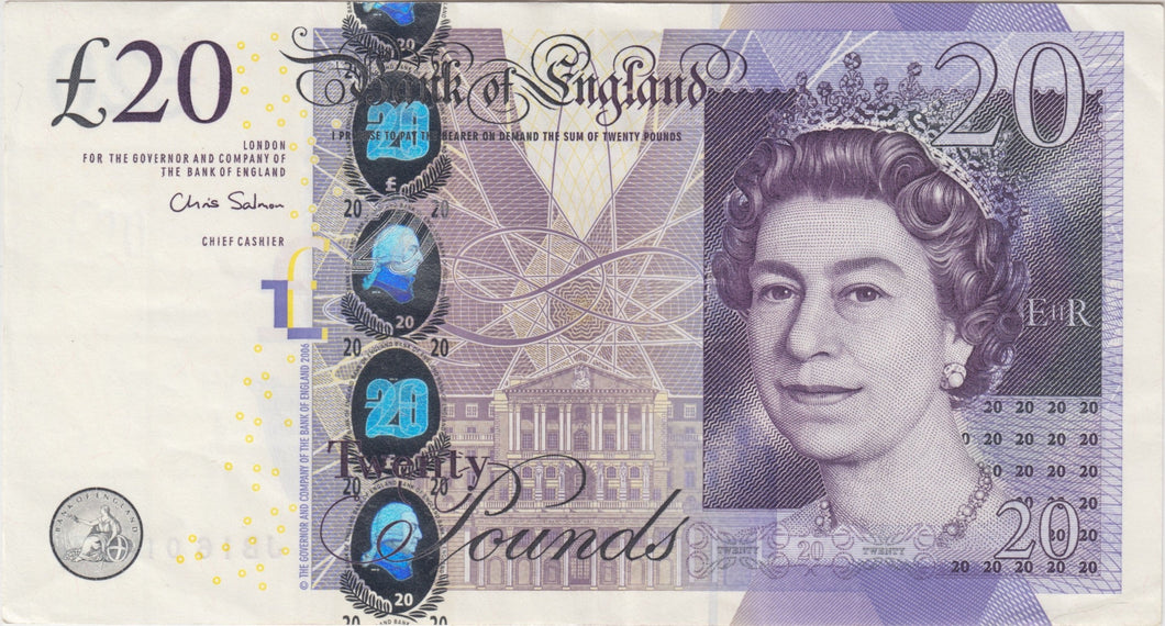 TWENTY POUNDS BANKNOTE SALMON REF £20 - 27 - £20 BANKNOTES - Cambridgeshire Coins