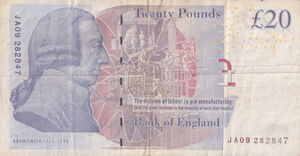 TWENTY POUNDS BANKNOTE SALMON REF £20-41 ( FINE ) - £20 BANKNOTES - Cambridgeshire Coins