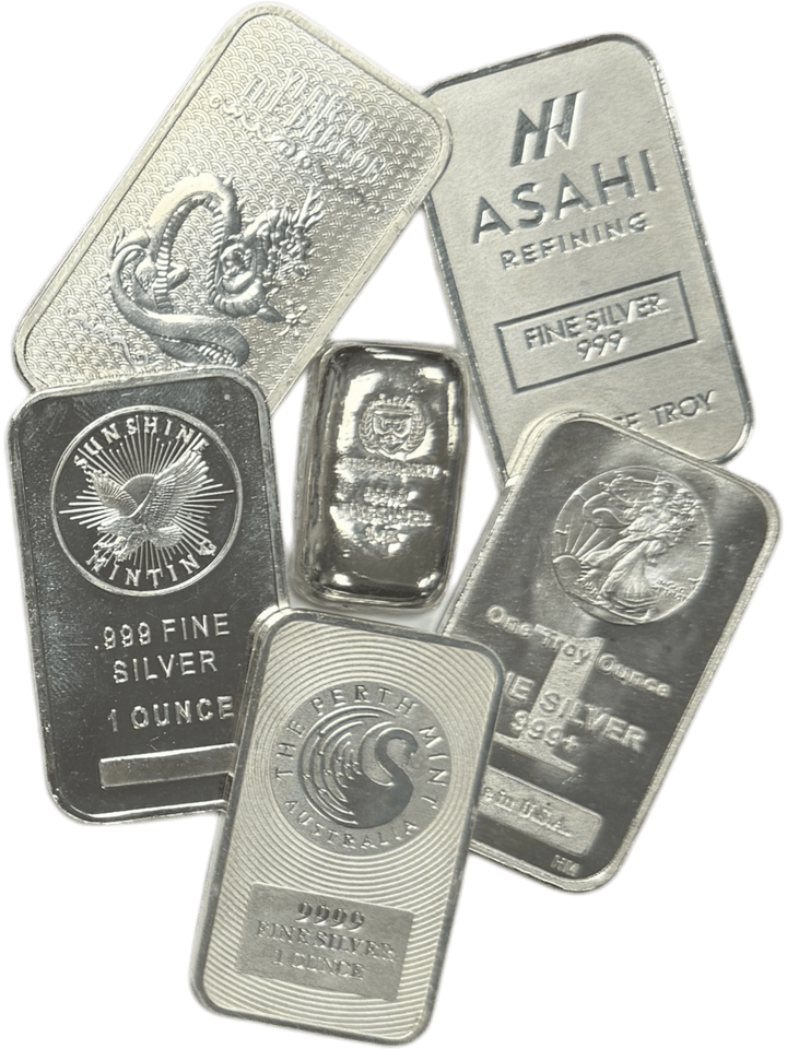 VARIOUS SILVER 999 ONE OUNCE SILVER BARS USA CANADA UK GERMANY SWISS LUCKY DIP - BULLION - Cambridgeshire Coins