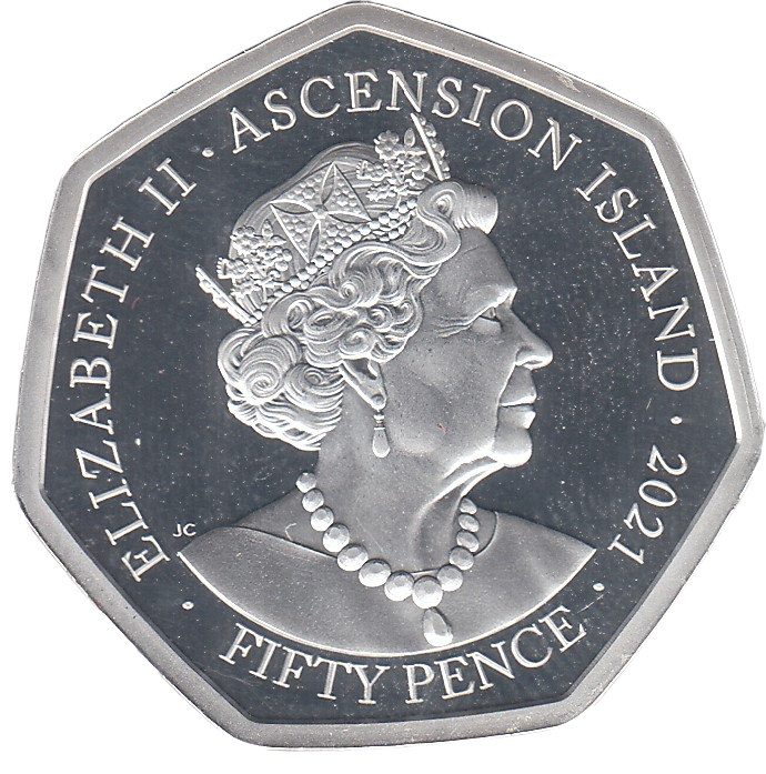 2021 50P SILVER PROOF PLATED ASCENSION ISLAND