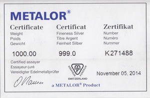 1 KILO SWITZERLAND SILVER METALOR BAR 999.0 SILVER BULLION - SILVER BARS - Cambridgeshire Coins