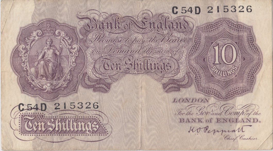 10 SHILLINGS BANKNOTE PEPPIATT REF SHILL-39 - 10 Shillings Banknotes - Cambridgeshire Coins
