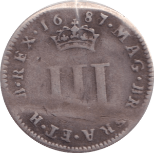 1687 MAUNDY THREEPENCE ( FINE ) - Maundy Coins - Cambridgeshire Coins